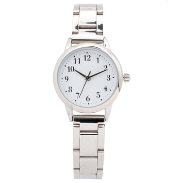 Women’s Silver-Tone Quartz Watch with White Dial and Metal Link Bracelet