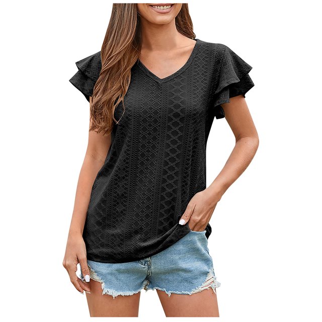 Birdeem Mode Femmes Été Col en V Uni Manches Courtes Aguichant Haut Blouse