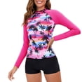 thumbnail image 4 of Penkiiy Womens Long Sleeve Swimsuit Rash Guard Swim Shirt Crop Swim Tops with Shorts Two Piece Bathing Suits M Pink, 4 of 7
