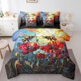 thumbnail image 1 of Honey Bee Comforter Set King,Red Poppy Flowers Rustic Garden Botanical Bedding Set,Artistic Stained Glass Style Patchwork Bed Set 7 Pieces(Comforter+Fitted+Flat Sheet+Pillowcase+Pillow Cover), 1 of 5