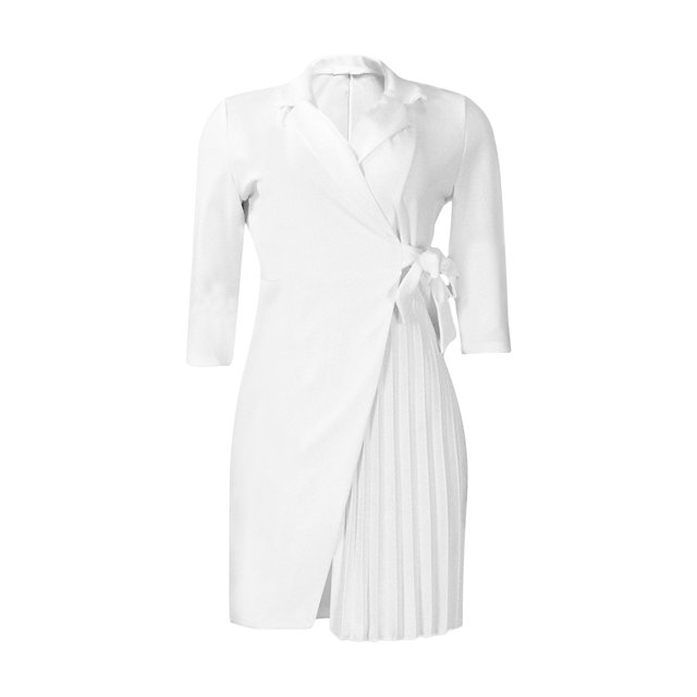 Gspmoly Robe d'Été, Robe Décontractée pour Femme, Ajustée, Plissée, Ceinturée, à Manches Trois Quarts, à Col en V, Robe Colorée, Robes de Vacances pour Femmes, Offres Prime