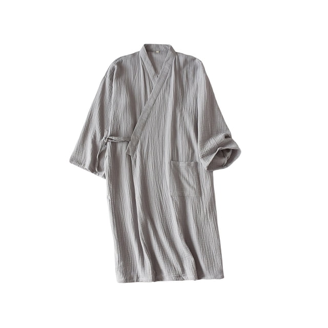 Dalazy Robe Kimono de Style Japonais en Crêpe de Coton, Chemise de Nuit, Peignoir, Robe de Chambre, Manches Mi-Longues, Maison Hôtel, Pyjama, Tenue de Nuit, Gris Hommes/G