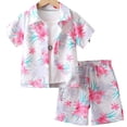 thumbnail image 1 of MIASHUI Toddler Boy Beach Outfit Set Summer Print Button Down Shirt Short Pants,White,3-4 Years, 1 of 7
