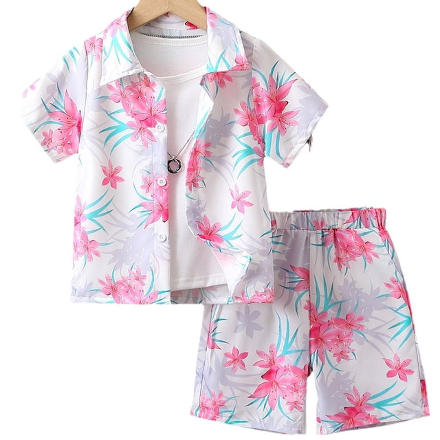 MIASHUI Toddler Boy Beach Outfit Set Summer Print Button Down Shirt Short Pants,White,3-4 Years
