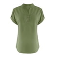 thumbnail image 5 of RKSTN Womens Summer Tops Fashion Cotton and Linen Buttons Going out Tops Basic Solid Color Shirts V-Neck Short Sleeve Loose Fit Pullover Tops, 5 of 5