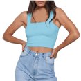 thumbnail image 1 of AherBiu Crop Tops for Women Square Neck Sleeveless Solid Color Stretchy Slim Fitting Comfy Going out Tanks Tops, 1 of 6