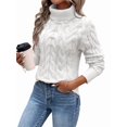 thumbnail image 2 of Chandails à Col Roulé pour Femmes, Tricot Torsadé, Manches Longues, Chandail, Haut, Automne Hiver, Décontracté, Uni, Blanc, M, 2 of 6