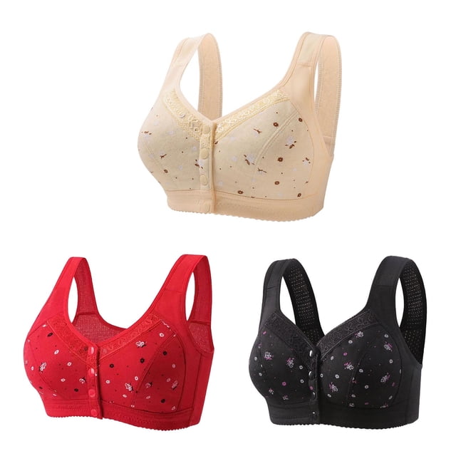 Bigersell Front Open Bras for Women 3pcs Training Bra Style R-54 Breathable Pullover Bras Pack R-54-khaki