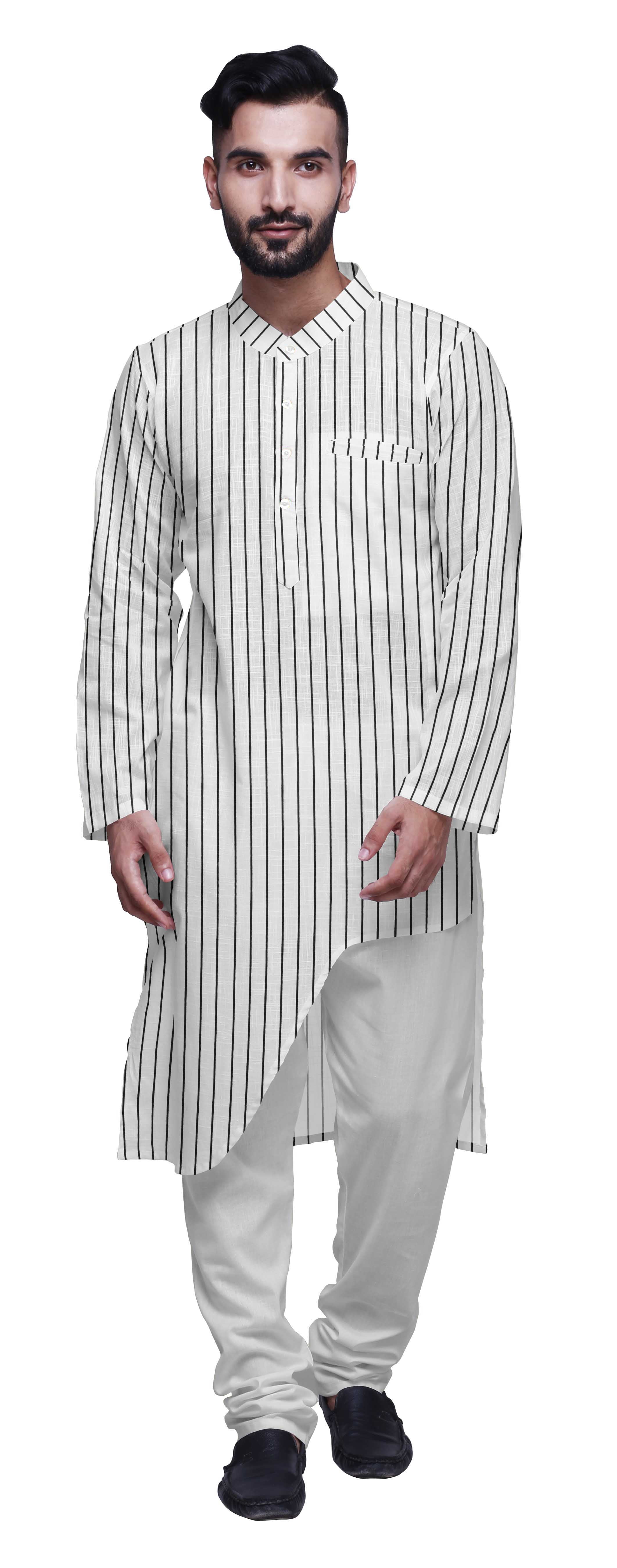 Atasi Ensemble Kurta-Pyjama Long Asymétrique Imprimé pour Hommes Tenue de Fête Vêtements