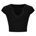 thumbnail image 5 of Timegard Going out Tops for Women Ribbed Cap Sleeve Low V Neck Comfy Slim Cropped Tops Summer Fashion, 5 of 5