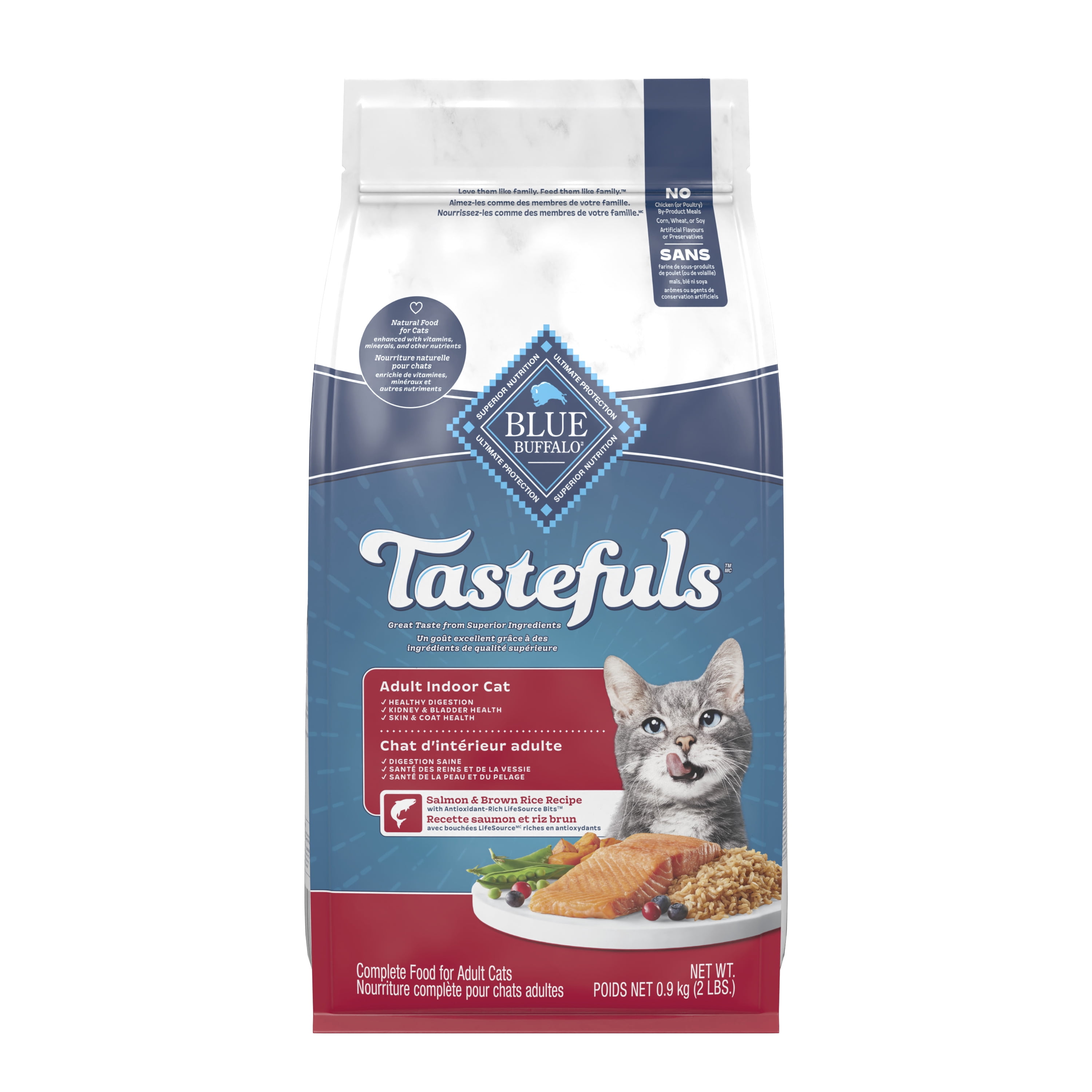 Blue Buffalo Tastefuls Nourriture Sèche, Chat d'Intérieur Adulte, Saumon et Riz Brun 0.9kg