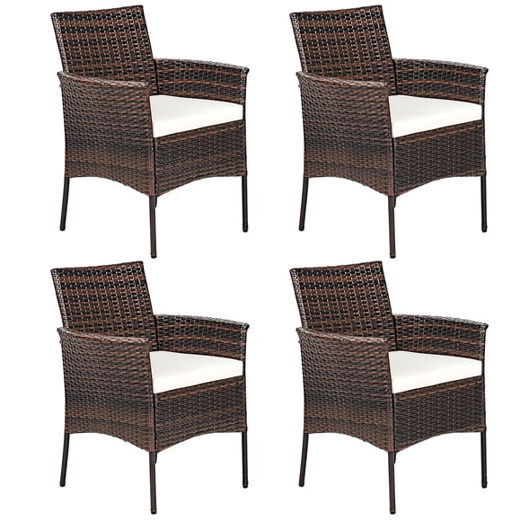 Patiojoy Chaise de Salle à Manger d'Extérieur en Rotin 4 Pcs Chaise de Patio avec Accoudoirs Rembourrée avec Fermeture Éclair Brun