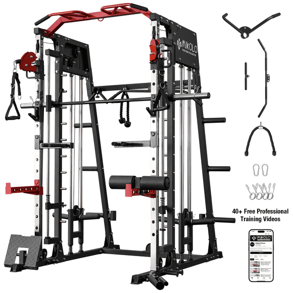 Smith Machine Home Gym, 2200 lbs Power Rack Cage with Cable Crossover, Smith Cage with 800LB Capacity Adjustable Weight Bench, Total Body Strength Training Cage
