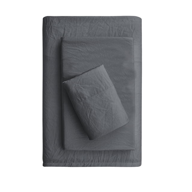 Mainstays Washed Ultra Soft Microfiber Bed Sheet Set, Twin-XL, Soothing Grey, 3 Piece