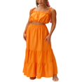 thumbnail image 3 of 2 Pieces Female Suit Set  Women Solid Color Strappy Ruffle Short Camisole+ Long Skirt for Summer, 3 of 6