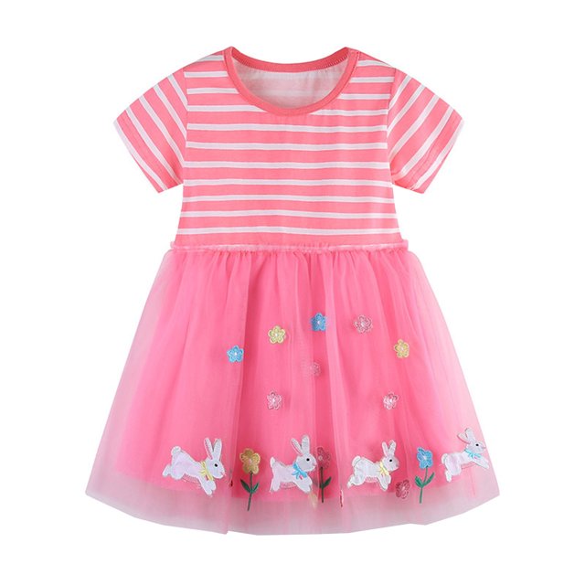 MIASHUI Robes de Pâques pour Filles, Robe Décontractée à Manches Courtes avec Lapin, Rose, 3-4 Ans