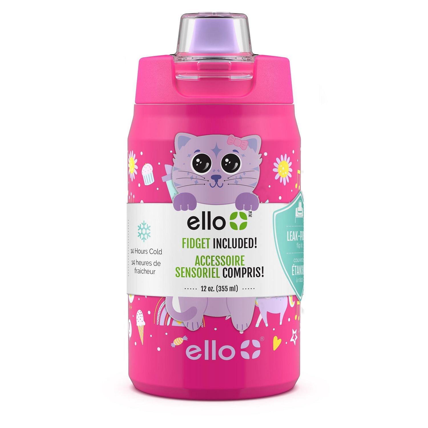 Ello Milo Stainless Steel Water Bottle with Fidget Charm