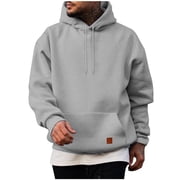 GigrtiJin Long Sleeve Hoodies for Men Solid Color Hooded Drawstring Pullover Sweatshirt with Pocket Mens Casul Cozy Tops