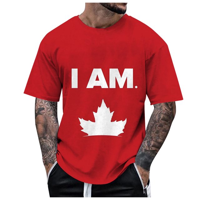 LUOGENLI T-shirts pour Hommes pour Homme Été Canada Fête de l'Indépendance Fête Nationale pour Imprimé Drapeau Rétro Col Rond Manches Courtes Hauts T-shirts Amusants pour Hommes T-shirts Graphiques Pâques TTG