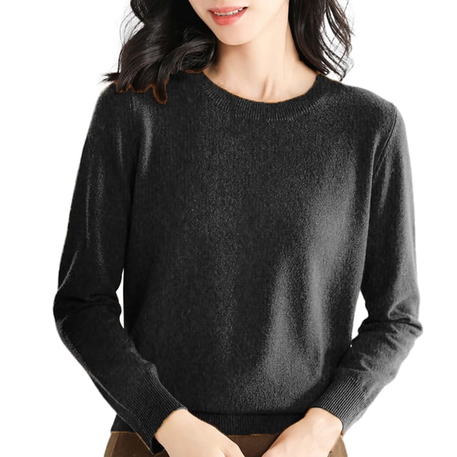 Duoif Chandails pour Femmes, Chandails pour Femmes à Col Rond Chandail pour Femmes à Manches Longues Chandail Doux à Enfiler pour Femmes Noir m