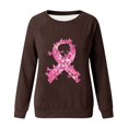 thumbnail image 4 of QATAINLAV Chandail de Sensibilisation au Cancer du Sein pour Femmes Ruban Rose Graphique Chandails de Base Col Rond Manches Longues Chandail à Enfiler Hauts Aujourd'hui Ventes Prime Brun TG, 4 of 5
