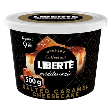 Liberte Méditerranée 9% Yogourt, Collection Dessert, Saveur gâteau au fromage et caramel salé, 500g