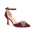 thumbnail image 1 of BLISSFUL STEP Women's Ankle Strap Rhinestones Bow Stiletto Heel Pumps, 1 of 7