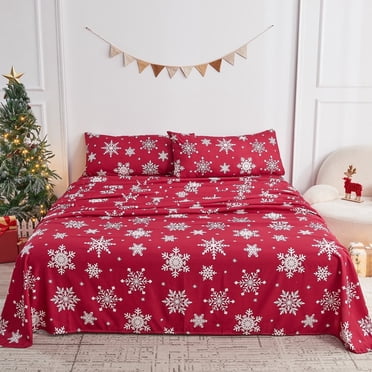 Gogreen Ensemble de Draps Pleine Grandeur 4 Pcs à Poches Profondes s'Adapte à 15 Pouces, Microfibre Respirante Ultra Douce Ensemble de Draps Pleine Grandeur, Style Hôtel de Luxe Déco Maison Ensemble de Draps pour Lit Double, Cadeau pour Femmes, Hommes - Flocon de Neige de Noël