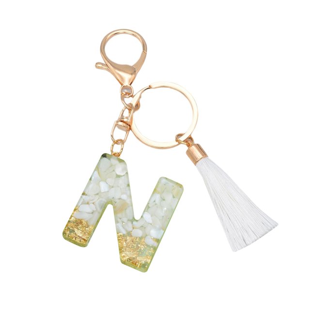 Meitianfacai Alphabet Keychain, Tassel Letter Key Chain Crystal Drop Pendant Fashionable Bag Wallet Key Chain Holiday Gifts for Him/Her