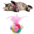 thumbnail image 3 of 2PCS Cat Ball Toy Interactive Bell Cat Pompom Toy Cat Feather Toy Cat Play Ball, 3 of 10