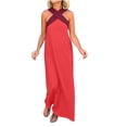 thumbnail image 1 of Robes à Encolure Croisée pour Femmes Sans Manches à Blocs de Couleur Robes Maxi Amples Décontractées de Vacances Longue Robe Rose Vif, 3TG, 1 of 7