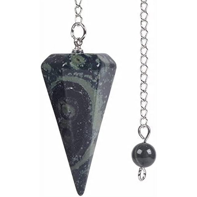 Angelstones Pendentif Chakra Reiki Hexagonal Pointu en Cristal de Roche Jaspe Kambaba Naturel avec Pendule