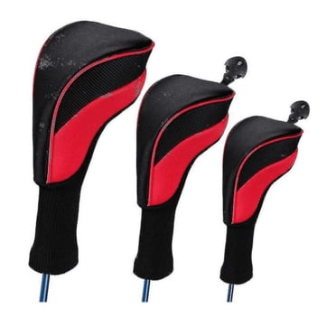 Red 3Pcs Golf Club Head Covers For Fairway Woods Driver Hybrids, Long Neck Mesh Golf Club Headcovers Set