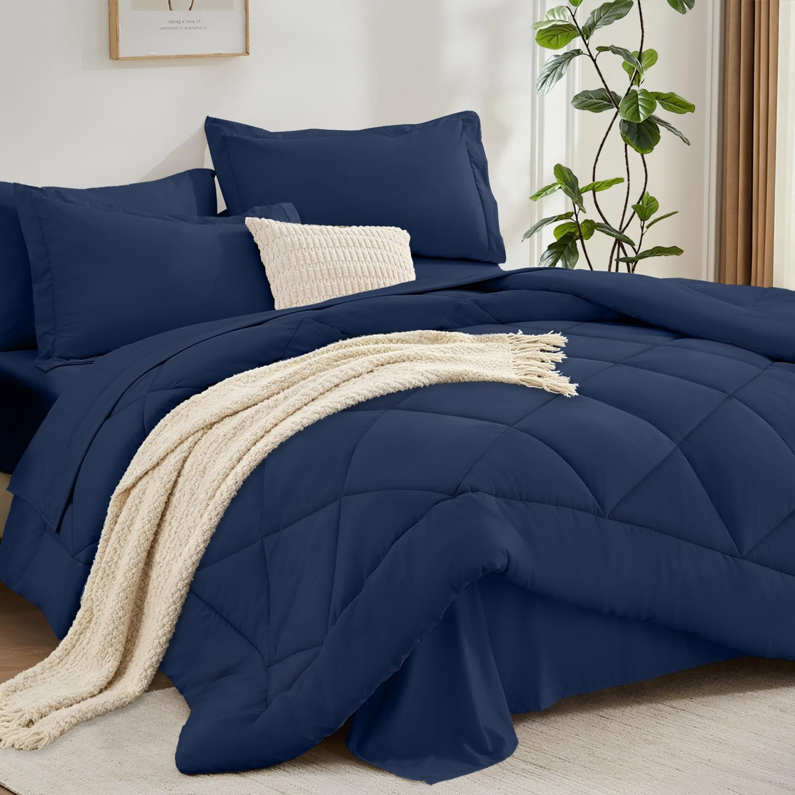 FUANNA 7 Pieces Queen Comforter Set, All Season Bed in a Bag Queen Size, Luxury Soft Bedding Sets with Comforter, Flat Sheet, Fitted Sheet, Pillowcases & Pillow Shams, N