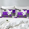 thumbnail image 4 of YST Abstract Geometric Bed Sheets Queen Purple Glitter Bling Sequins Grid Sheet Set For Kids Girls Teen,Geometry Stripes Check Fitted Sheet Starry Sky Stars Flat Sheet 2 Pillow Cases, 4 of 5