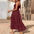 thumbnail image 4 of Robe Bohème pour Femmes Robe Bohème pour Femmes à Bretelles Spaghetti, Smockée, à Étages, Longue, de Plage, Soleil, Sans Manches, Unie, Robe Maxi, 4 of 8