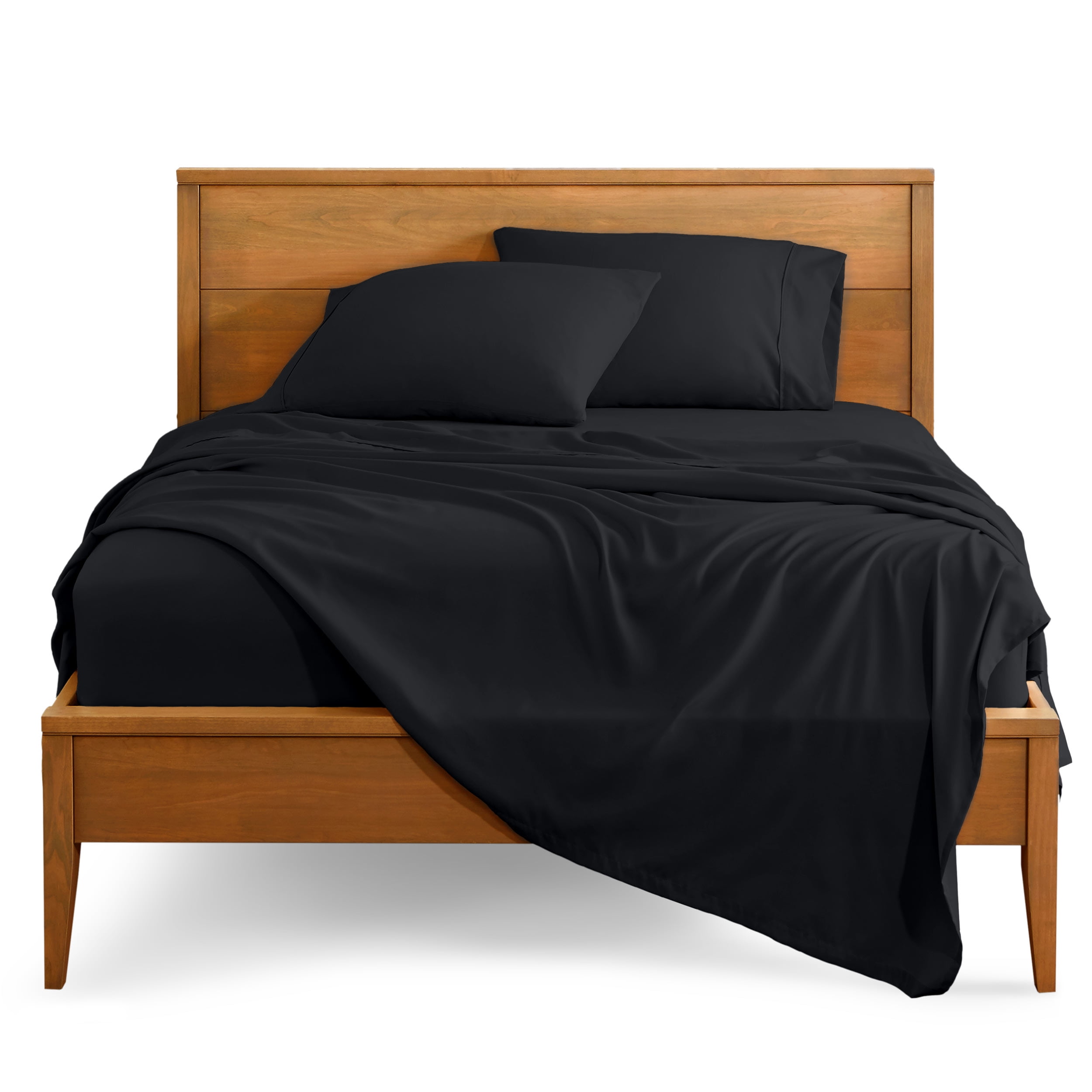 Bare Home Premium 1800 Collection Ensemble de Draps 4 Pcs, Tête Fendue Très Grand Flexible, Noir