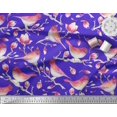 thumbnail image 2 of Soimoi Blue polyester Crepe Fabric Branch,Pink Floral & American Robin Bird Decor Fabric Printed BTY 52 Inch Wide, 2 of 3