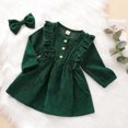 thumbnail image 4 of Toddler Baby Girl Fall Spring Dress Corduroy High-Waist Ruffle Buttons Princess Dress With Bow Headband, 4 of 7
