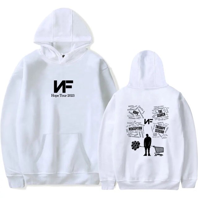 CYDZSWYXGS Chandail à Capuchon de Rappeur NF pour Homme, Chandail Décontracté Blanc, avec Texte « Hope Tour 2023 » et logo NF à l'Avant. L'Avant Présente un design Graphique avec des Éléments de Texte et des illustrations, Incluant une silhouette et un Panier d'Achats. Fabriqué en polyester 100 %, Ce Chandail à Capuchon Est Doux, Respirant et Résistant à l'Usure. Conçu avec une Coupe Unisexe, Manches Longues et une Poche avant, Il Convient aux Sorties Décontractées, aux Rassemblements et au Port Quotidien au Printemps et