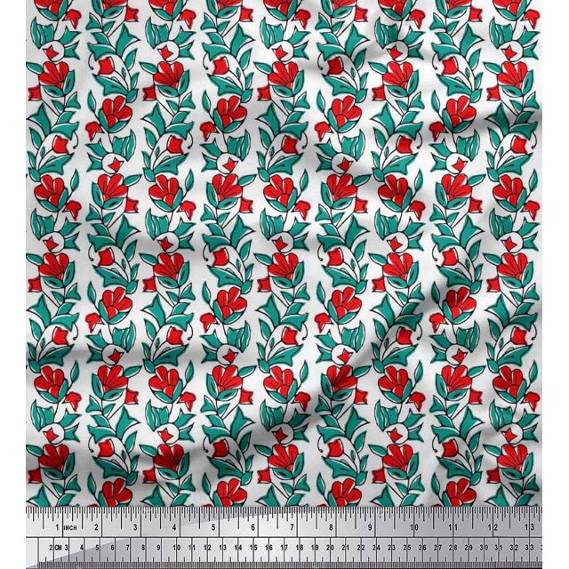 Soimoi Moss Georgette Fabric Leaves & Floral Block Decor Fabric Printed Yard 42 Inch Wide