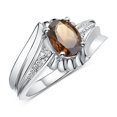 thumbnail image 3 of RYLOS Rings for Women Sterling Silver Swirl Z Ring 7X5MM Oval Gemstone &  Diamond Rings June Smoky Quartz Jewelry Size 9, 3 of 7