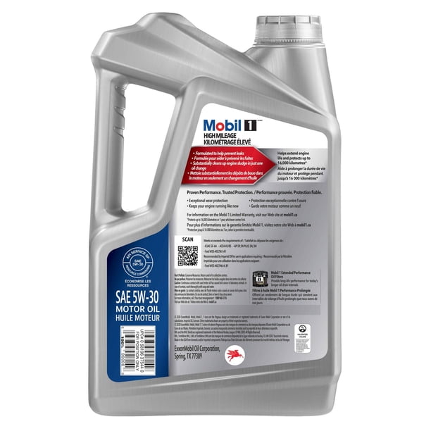 Mobil 1™ High Mileage Full Synthetic Engine Oil 5W-30, 4.73 L