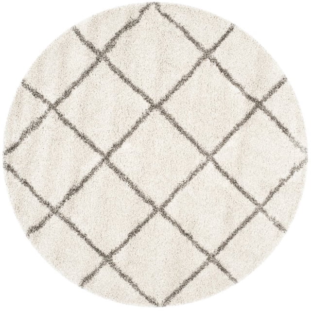 Safavieh Hudson Shag Collection SGH281A Ivory and Grey Round Area Rug, 7 feet in Diameter (7' Diameter)