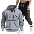 thumbnail image 2 of Mens Hooded Tracksuit, Long Sleeve Zipper Pocket Pullover and Drawstring Work Pants Set, Casual Two-Piece Outfit, 2 of 9