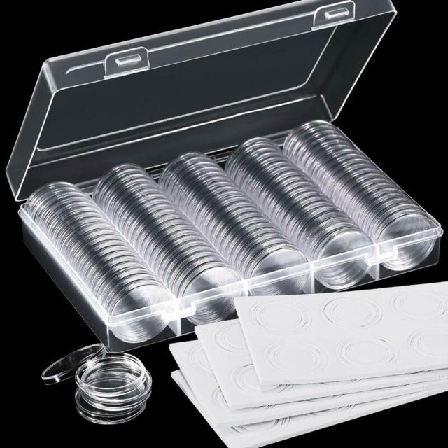 Luckyn 100 Pcs 17/20/25/27/30/mm Coin Storage Cases Holder Clear Plastic Round Box