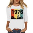 thumbnail image 2 of Uootdi Hauts pour Femmes Manches 3/4 Col Ras du Cou 1976 Imprimé Arc-en-Ciel Rétro Coupe Décontractée T-Shirts Nostalgiques pour Escapade d'Été Cadeau, 2 of 4