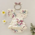 thumbnail image 2 of Baby Girls Floral Rompers Set Flare Sleeve Jumpsuit With Headband Summer, 2 of 5