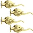 thumbnail image 1 of Poignées de Porte d'Intimité en Or Brossé pour Intérieur, Poignée de Porte Intérieure en Laiton Brossé Robuste avec Serrure, Style Ondulé, Sans Clé, Réversible pour Portes de Chambre et de Salle de Bain, 1 of 8