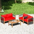 thumbnail image 3 of Gymax Ensemble de Conversation pour Patio Extérieur en Bois d'Acacia 4 Pcs avec Coussins Rouges, 3 of 9